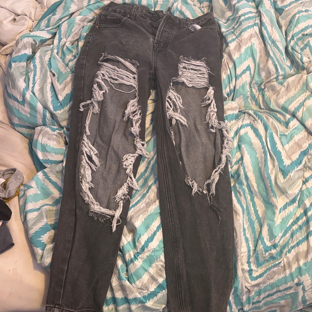 Distressed Black Women Jeans